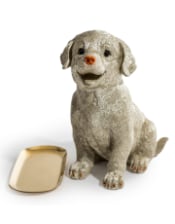 Antique Silver Labrador Holding Gold Tray