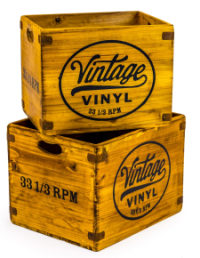 Set of 2 Antiqued Wooden "Vintage Vinyl" LP Record Storage Boxes