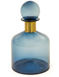 Large Blue Glass Apothecary Bottle with Brass Neck