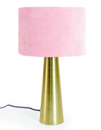 Brass Column Table Lamp with Pink Velvet Shade