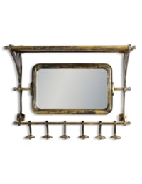 Antique Gold Luggage Rack with Mirror and Hooks