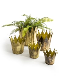 Set of 5 Antique Gold Metal Crown Planters