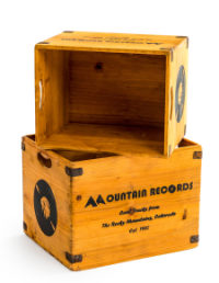 Set of 2 Antiqued Wooden "Mountain Records" LP Record Storage Boxes