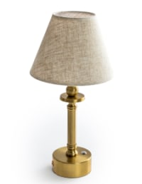 Brass Cordless Rechargeable Table Lamp with Oatmeal Shade