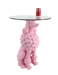 Sitting Pink Poodle Side Table w/ Glass Top