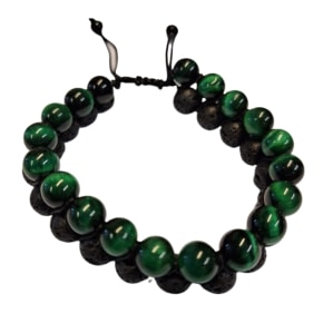 Double Braided Green Tiger Eye Lava Rock Bracelet