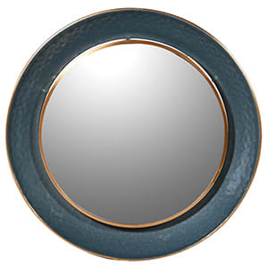 Coach House Round Hammered Metal Teal Mirror