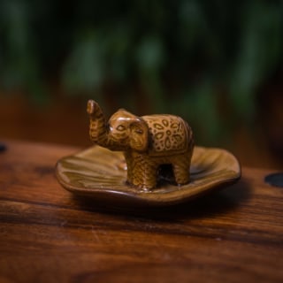 Brown Ceramic Elephant Incense Holder