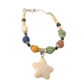 Coloured Lava Rock Bracelet wt Star Charm - Asst.