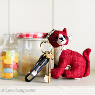 Red Linen Tabby Cat Key Ring by Dora Designs