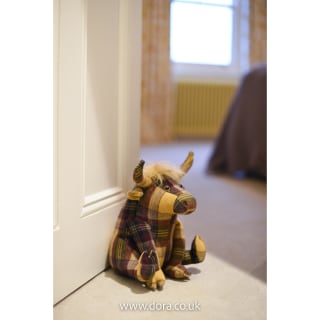 Plaid Weighted Highland Cow Doorstop | Dora