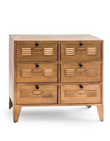 Brushed Antique Gold Metal Multi Drawer Side Cabinet