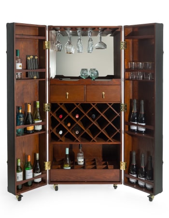 Soho Steamer Extra Large Leather Two-Door Wine / Bar Cabinet