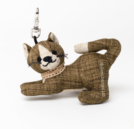 Khaki Linen Tabby Cat Key Ring - SALE 50% OFF