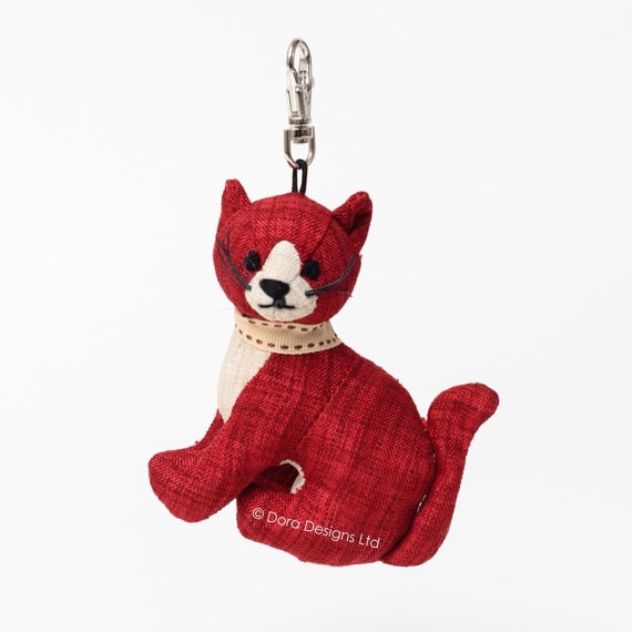 Red Linen Tabby Cat Key Ring by Dora Designs