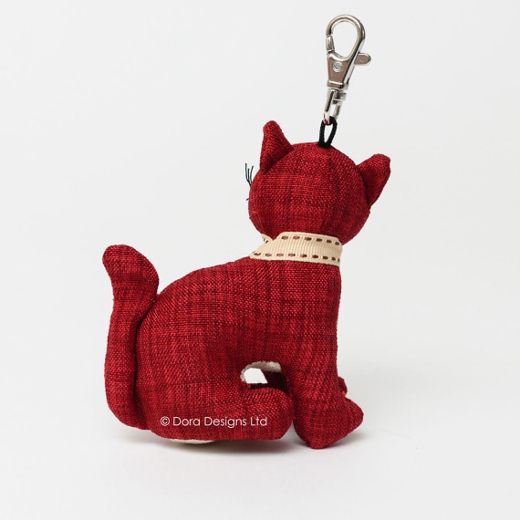 Red Linen Tabby Cat Key Ring by Dora Designs