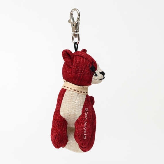 Red Linen Tabby Cat Key Ring by Dora Designs