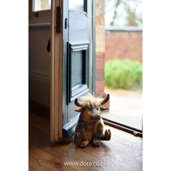 Fabric Plaid Highland Cow Doorstop | Dora Designs