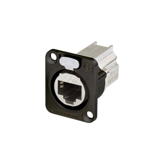 Neutrik NE8FDX-P6-B etherCON to D-shape CAT6A Panel Connector - Shielded, Feedthrough, Black Housing