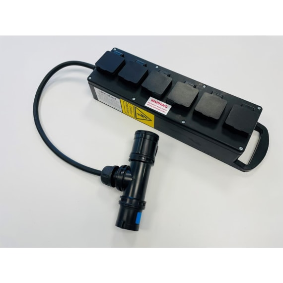StagePower Distro 16A 1ph T-Connect (0.5m cable) to 6x 13A Sockets from Stage Electrics StagePower Distro 16A 1ph T-Connect (0.5m cable) to 6x 13A Sockets from Stage Electrics