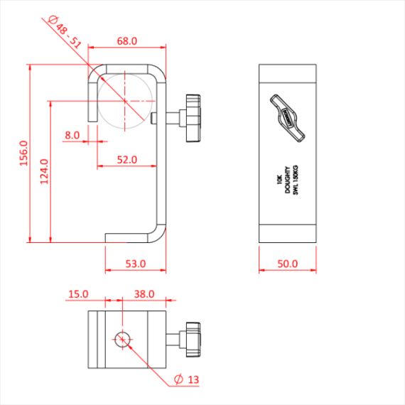Doughty T20400 Heavy-Duty Hook Clamp 50mm Dimensions Zinc Stage Electrics Doughty T20400 Heavy-Duty Hook Clamp 50mm Dimensions Zinc Stage Electrics