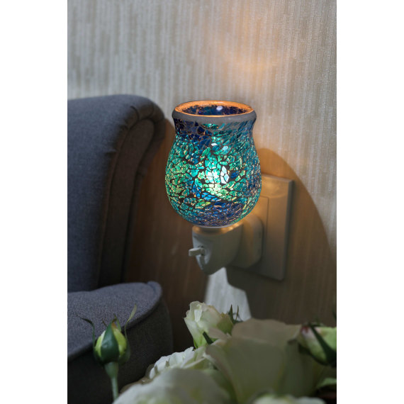 Aqua Teal Crackle Mosaic Warmer