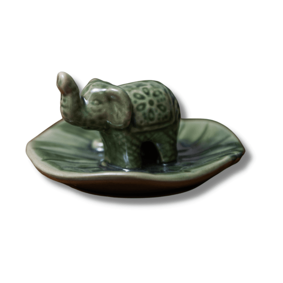 Green Ceramic Elephant Incense Holder