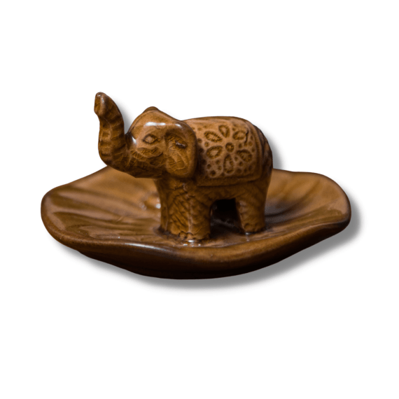 Brown Ceramic Elephant Incense Holder