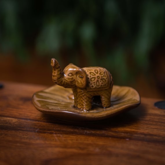 Brown Ceramic Elephant Incense Holder