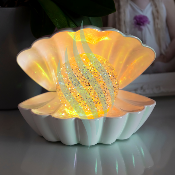 White Pearl - Colour LED Clam wt Glitter Pearl