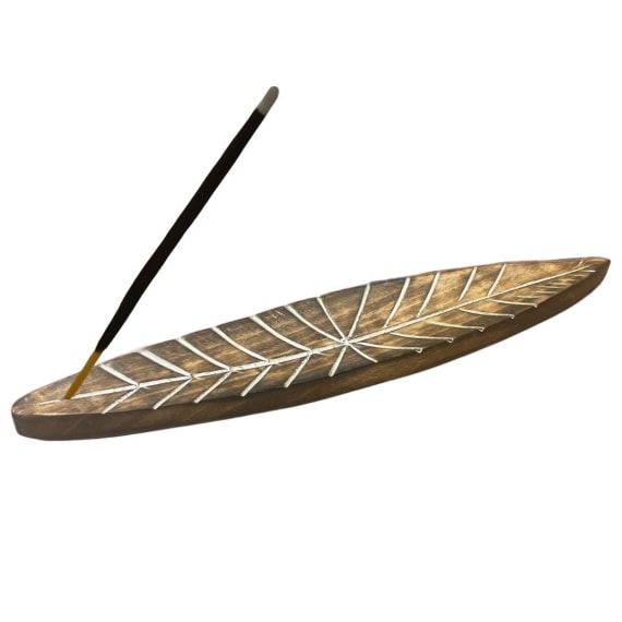 Leaf Mangowood Incense Holder wt Gold Carving