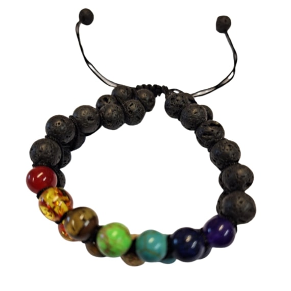 Double Braided Chakra 7 colours Lava Rock Bracelet