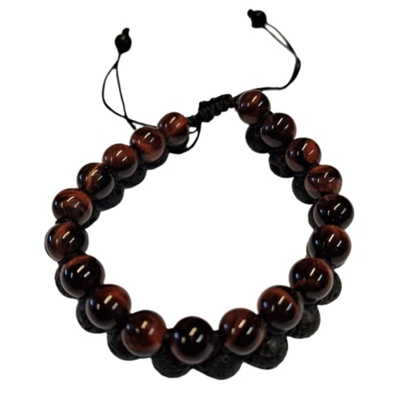 Double Braided Red Tiger Eye Lava Rock Bracelet