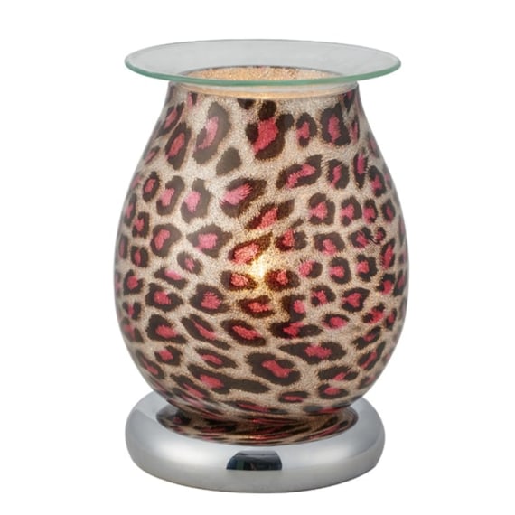 Cheetah Print Lamp Cerise wt Silver Base