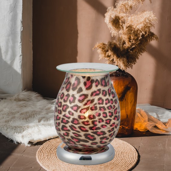 Cheetah Print Lamp Cerise wt Silver Base