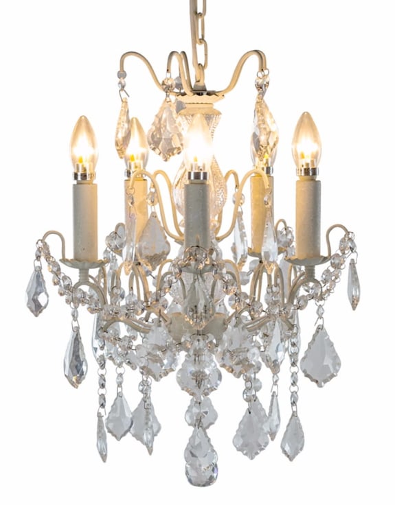 Antique Crackle White 5 Branch French Chandelier
