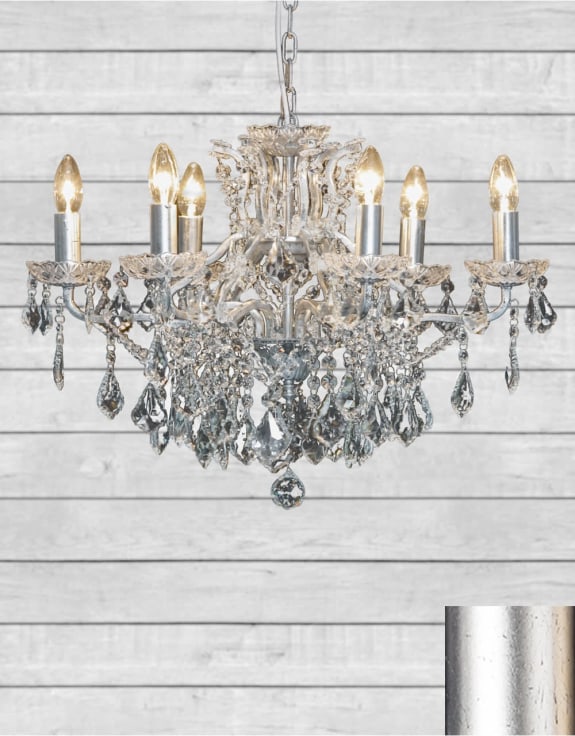 6 Branch Silver Leaf Shallow Chandelier