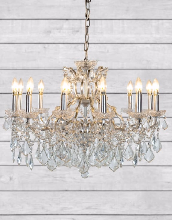 Large 12 Branch Silver Leaf Shallow Chandelier