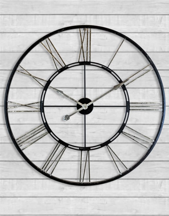 Large Black and Silver Iron Skeleton Clock