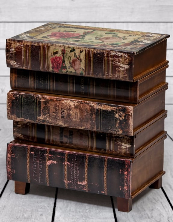 Antiqued Stacked Books Side Cabinet