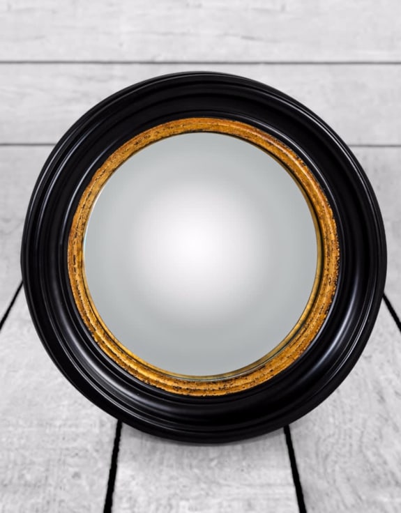 Round Black Medium Convex Mirror