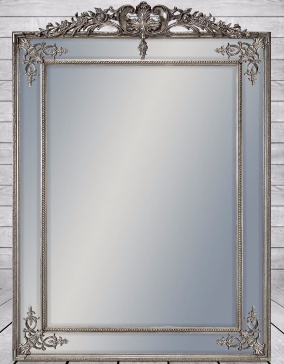 Large Silver French Mirror with Crest