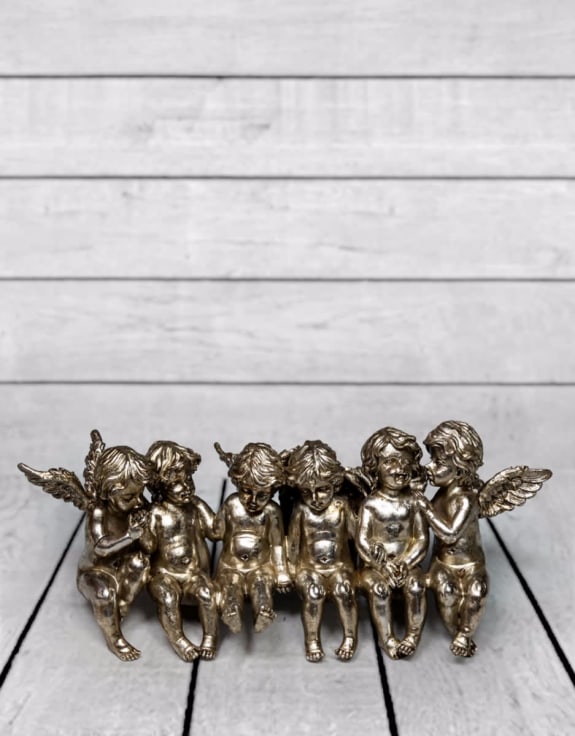 Antique Silver Sitting Angels Shelf Decoration