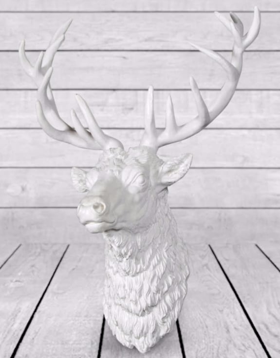 Large Bright White Stag Wall Head