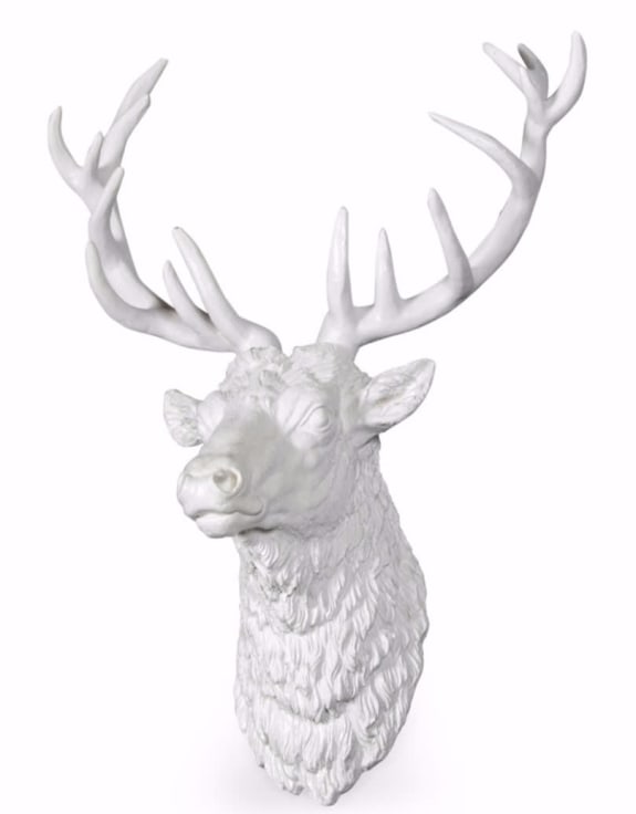 Large Bright White Stag Wall Head