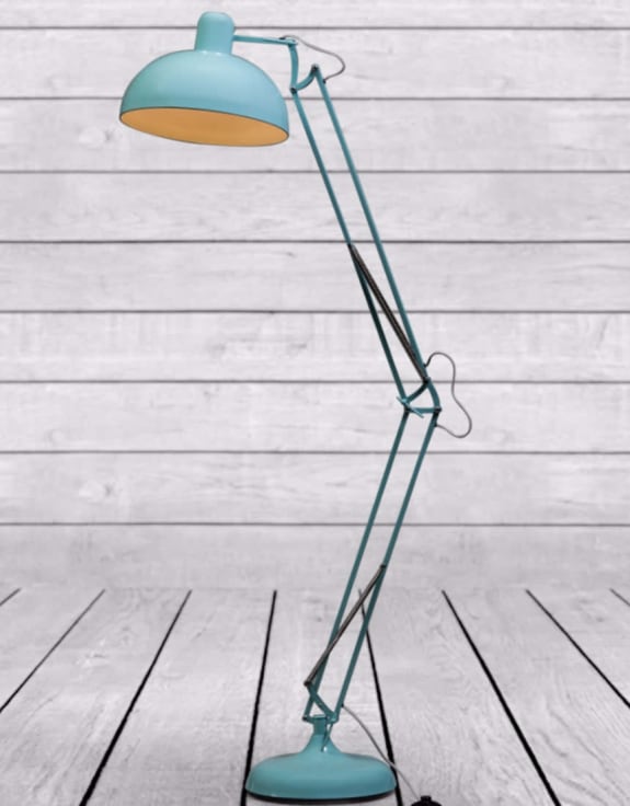 Sky Blue Extra Large Classic Desk Style Floor Lamp (Grey Fabric Flex)