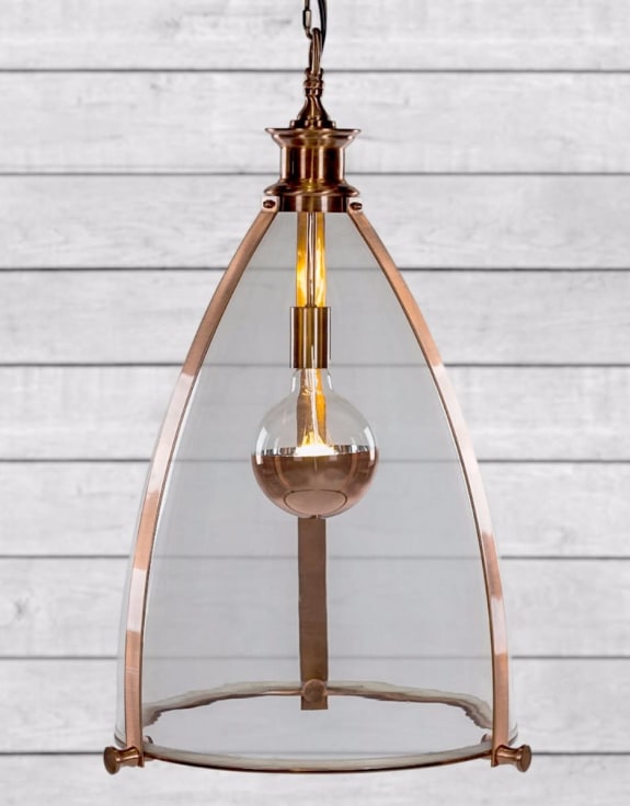 Copper and Glass Large Lantern Ceiling Light