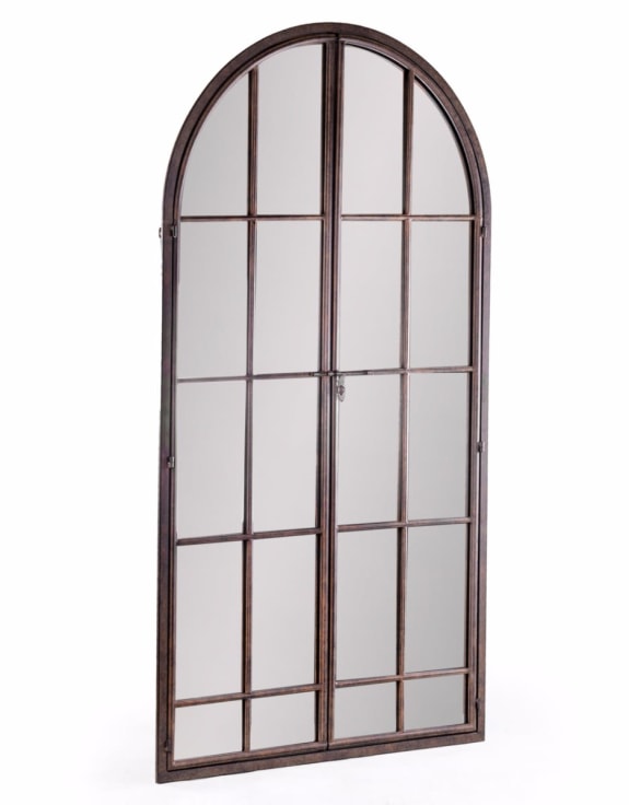 Antiqued Iron Large Arch Window Metal Mirror