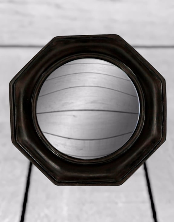 Antiqued Black Octagonal Framed Convex Mirror