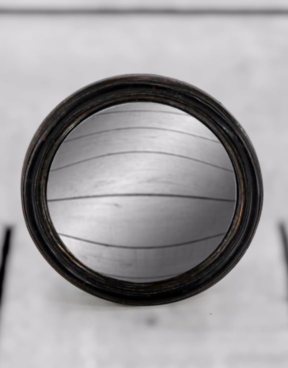 Antiqued Black Thin Framed Small Convex Mirror